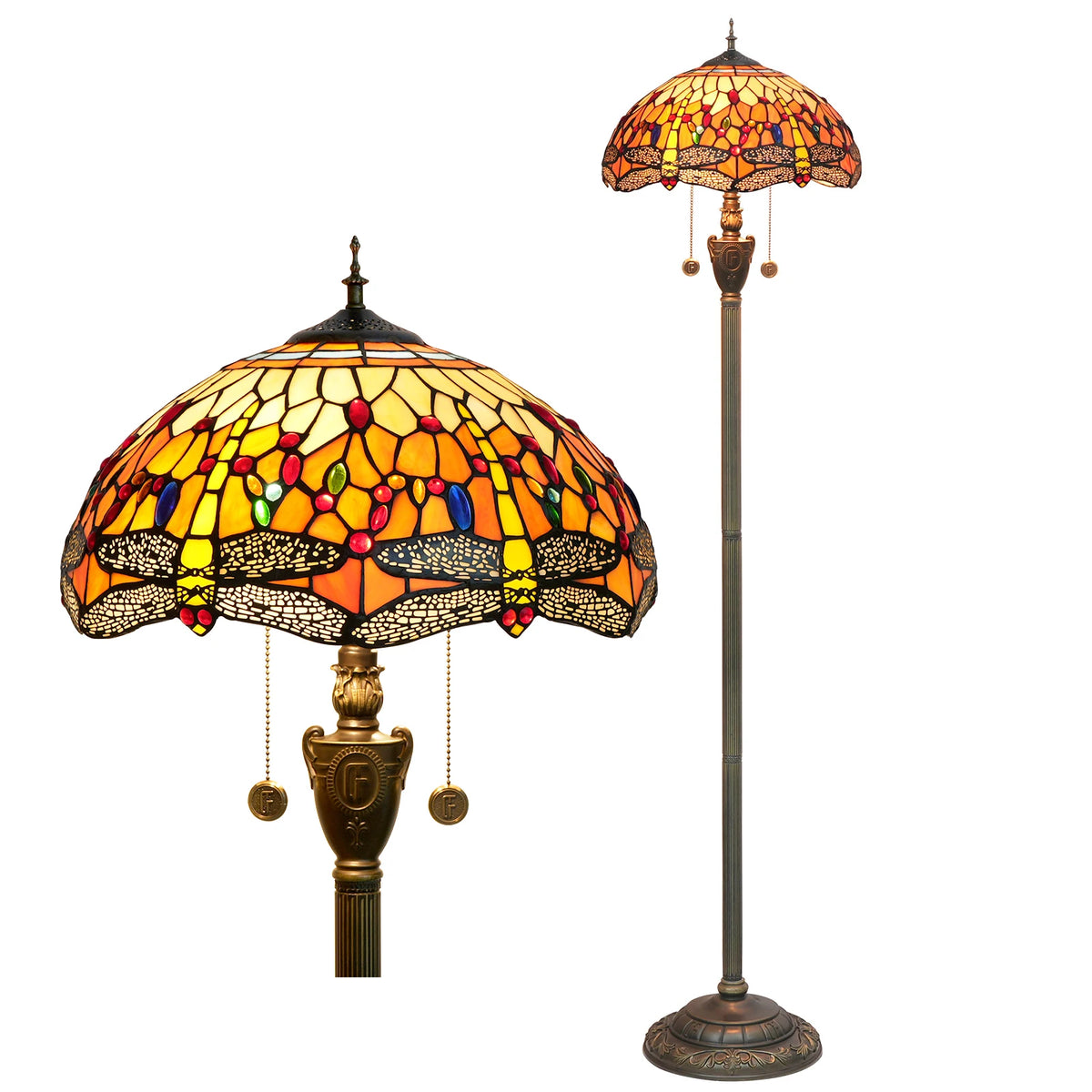 lampe sol tiffany multicolore art nouveau interrupteur pédale base résine hauteur 163cm
