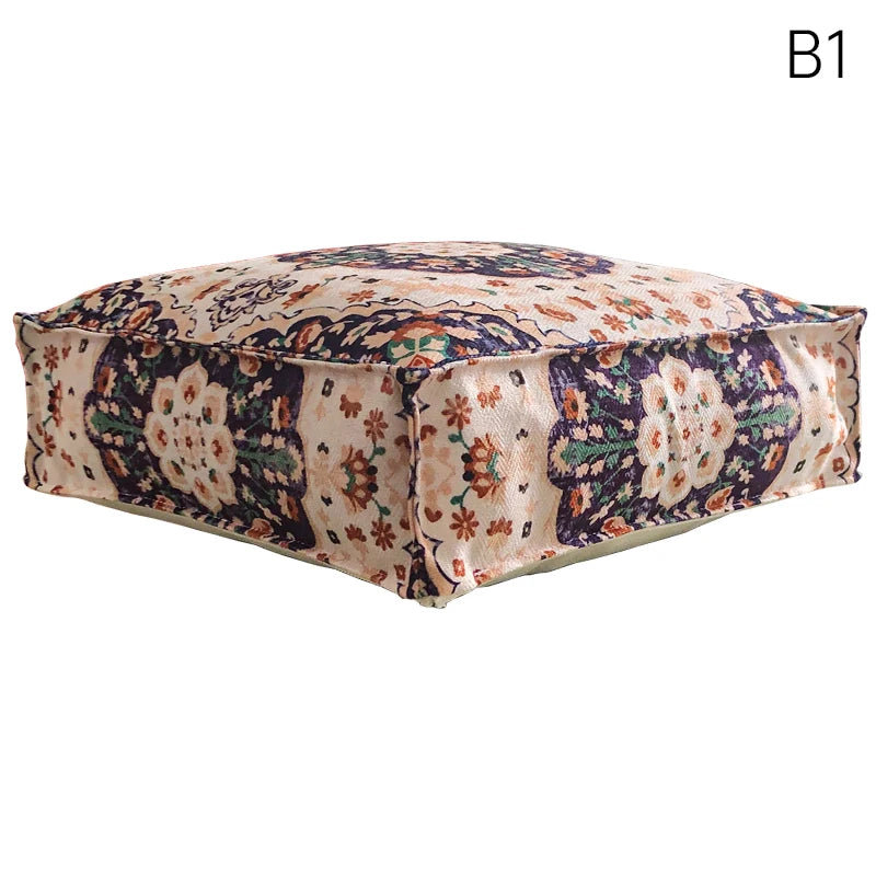 coussin sol orange bleu ethnique motifs floraux traditionnels carreaux coton polyester