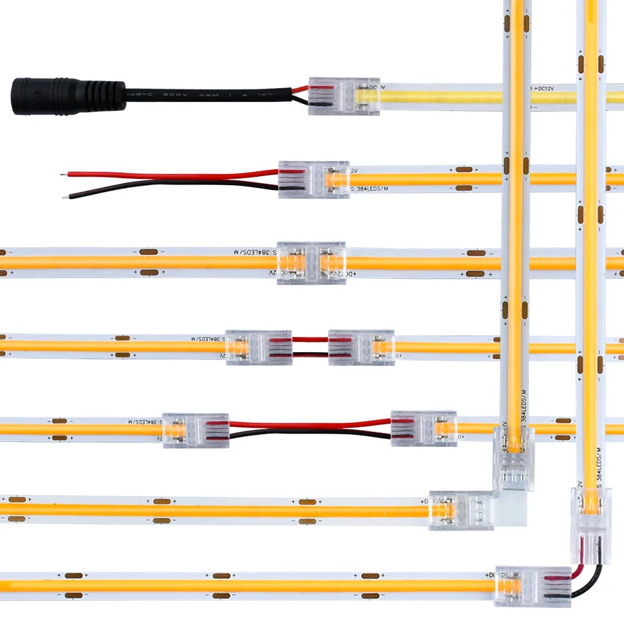 ruban led blanc moderne clips fixation connecteur 8mm 10mm 5v 12v 30v ip20 ip65