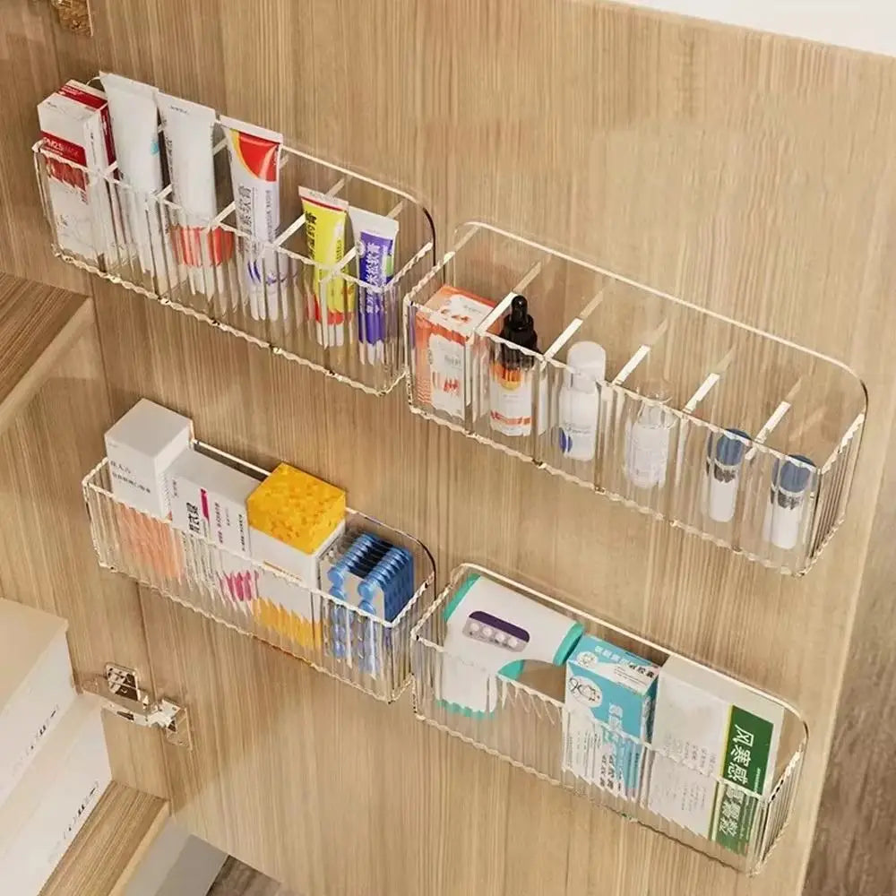 porte produits mural adhésif transparent moderne compartiments rangement efficace