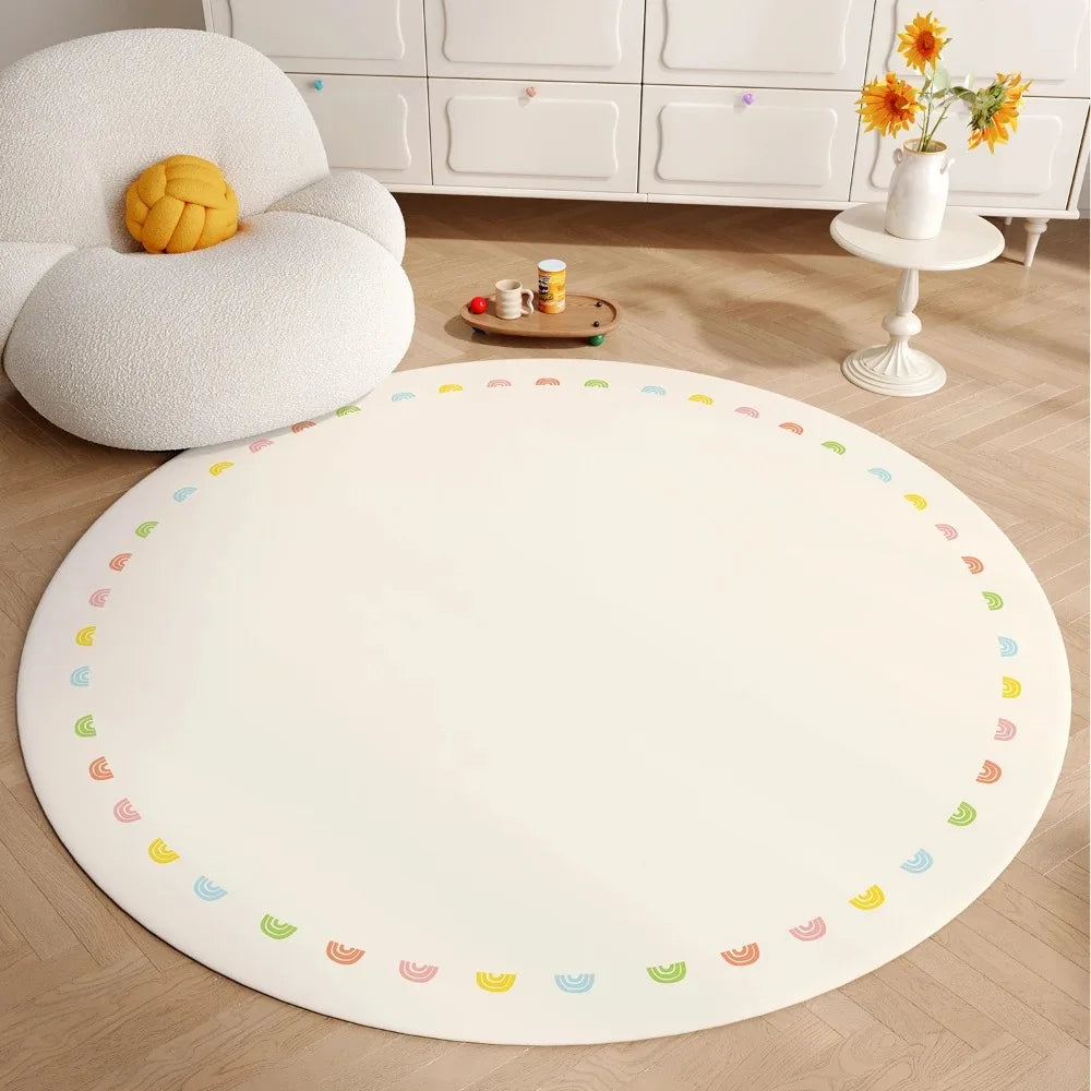 tapis rond carreaux colorés moderne enfantin bleu blanc rose vert polyester antidérapant chambre salon