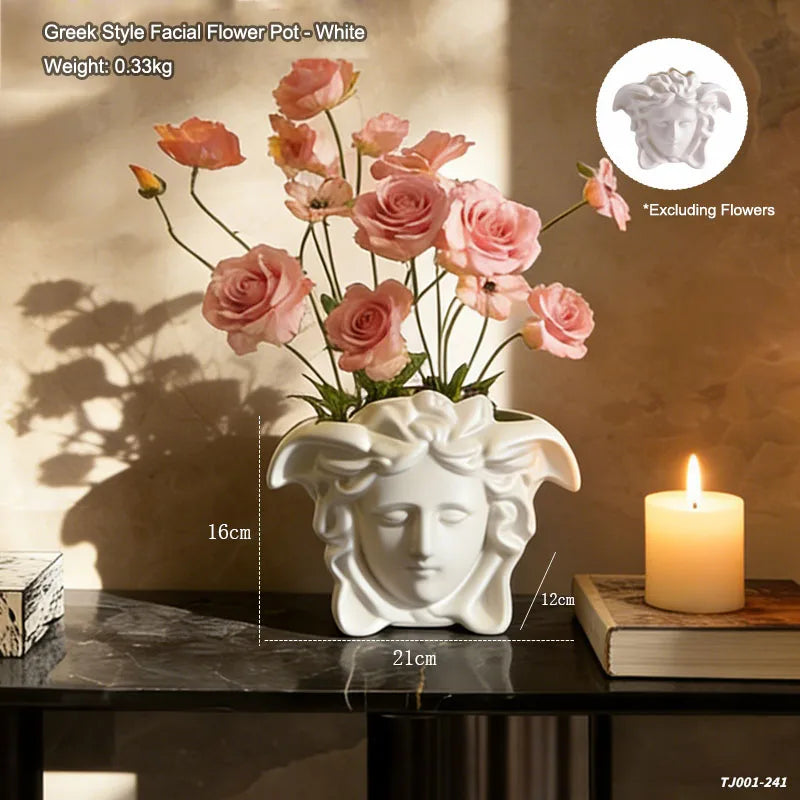 vase résine bleu clair fleurs artificielles orchidée lotus roses feuillage classique décoration intérieure tête