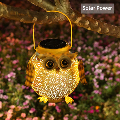 Lanterne solaire suspendue hibou métal jardin patio