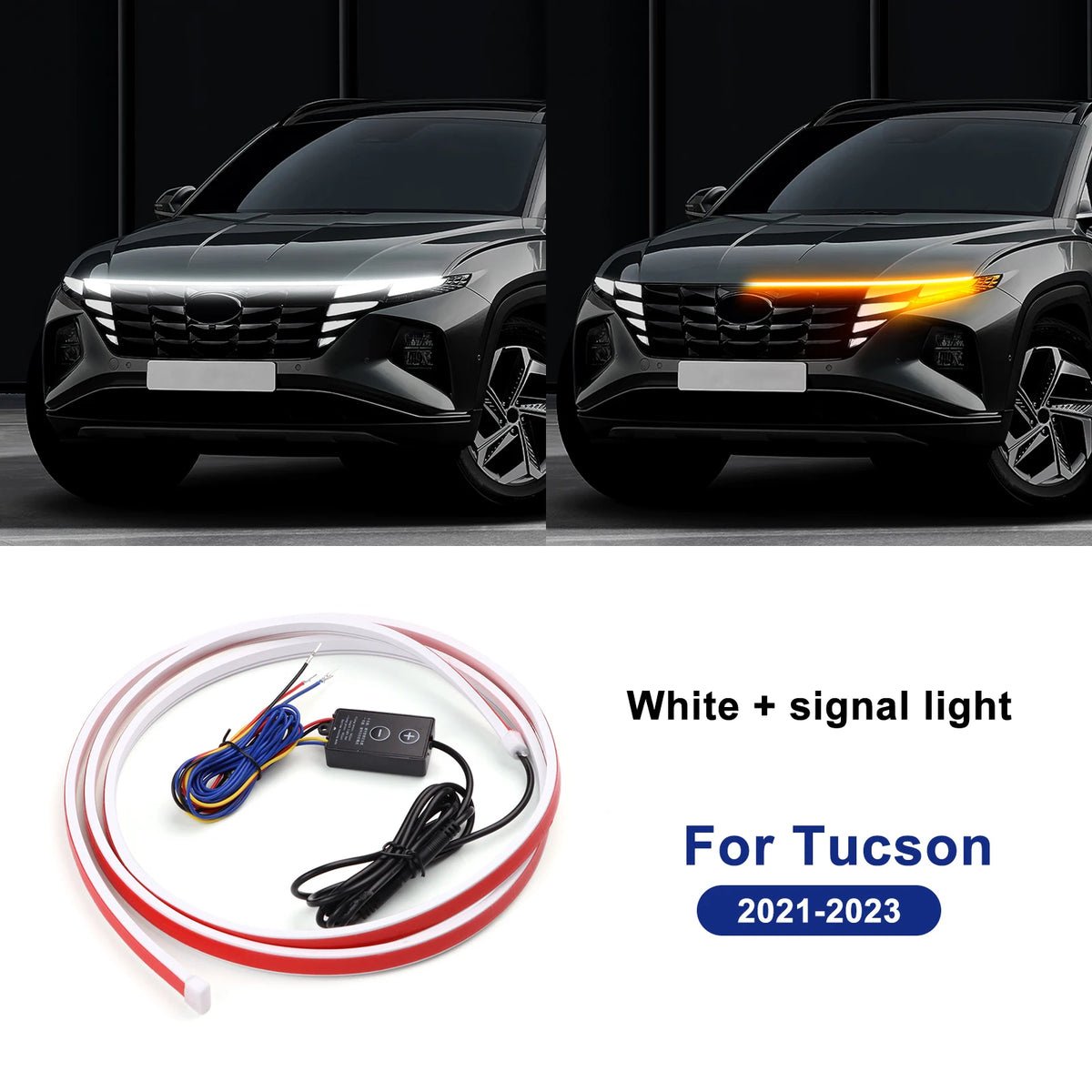 bande lumineuse led rouge blanche bleue adhésive fluo moderne signalisation capot hyundai tucson