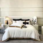 parure lit luxe coton lyocell satiné housse couette drap plat taies oreillers blanc