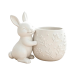 cache pot forme lapin motif végétal blanc vert rose décoration intérieur pâques animalier sculpté