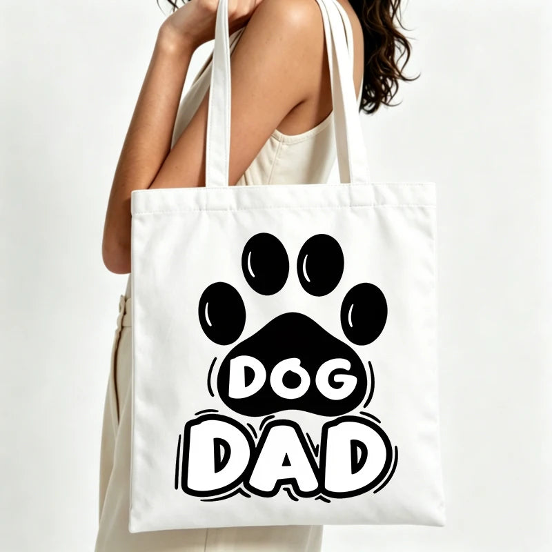 sac main toile imprimé chien dog dad blanc casual sans fermeture éclair shopper décontractéversible