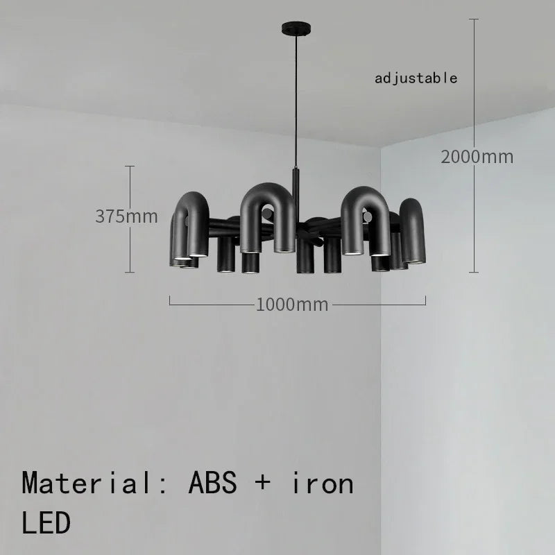 Suspension lumineuse moderne tubulaire contemporaine gris noir rouge ampoules intégrées