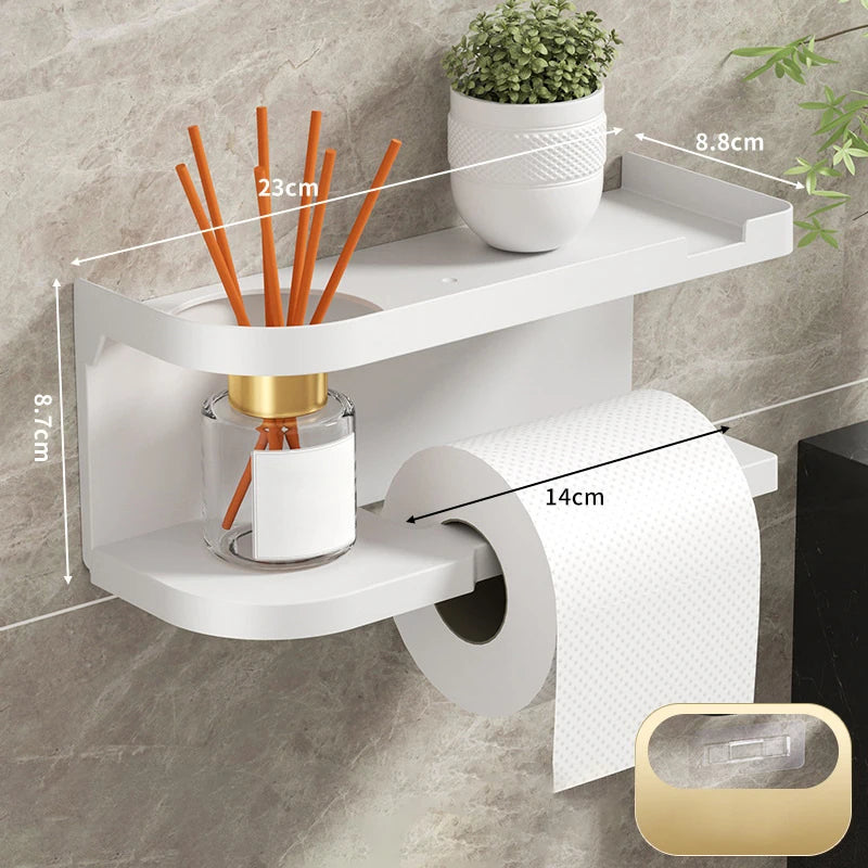 support papier toilette mural adhésif moderne blanc noir bleu marine étagère plantes bougies