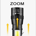 lampe torche noire rechargeable zoomable lumières led modes strobe campingurgence