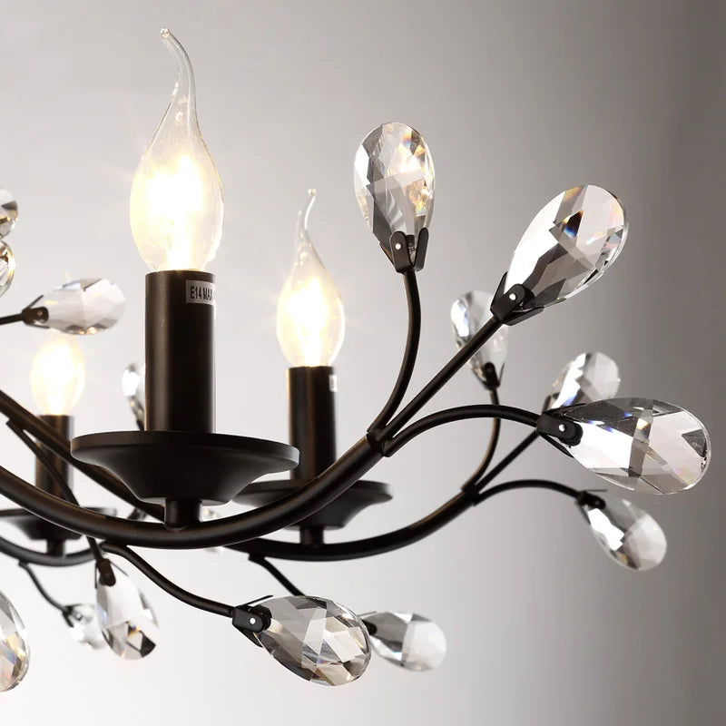 lustre led noir branches cristal contemporain élégant suspendu salon chambre