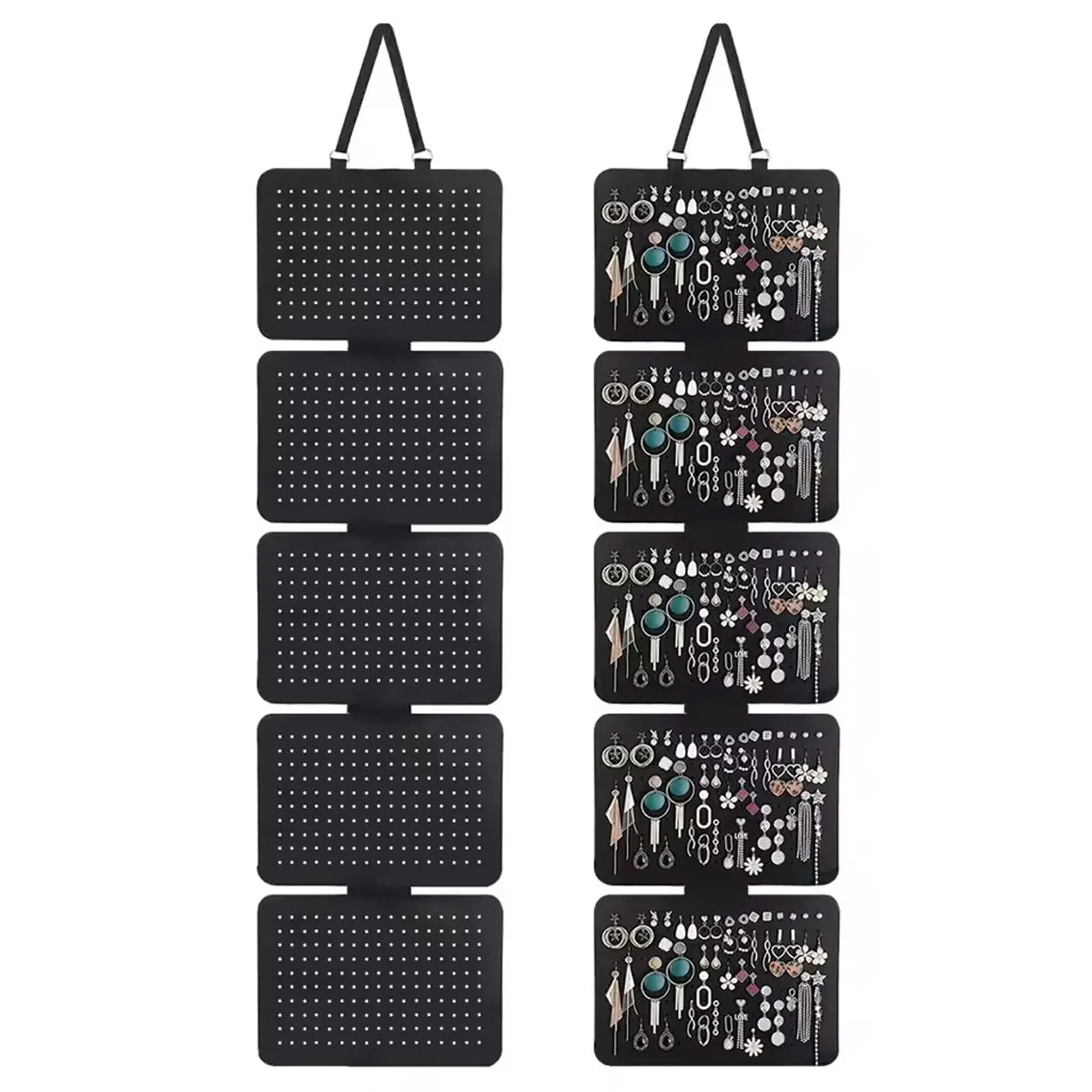 porte bijoux suspendu noir perforé moderne boucles d'oreilles femmes pliable support mural grande capacité