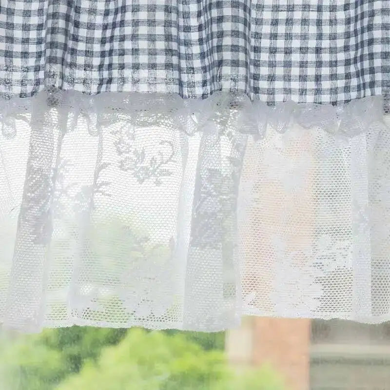 rideau gingham semi transparent vintage rustique salon polyester blanc noir bleu rouge