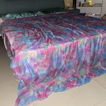 couverture lit floral rose violet marron semi transparent satinée décoration romantique oreillers assortis aspect