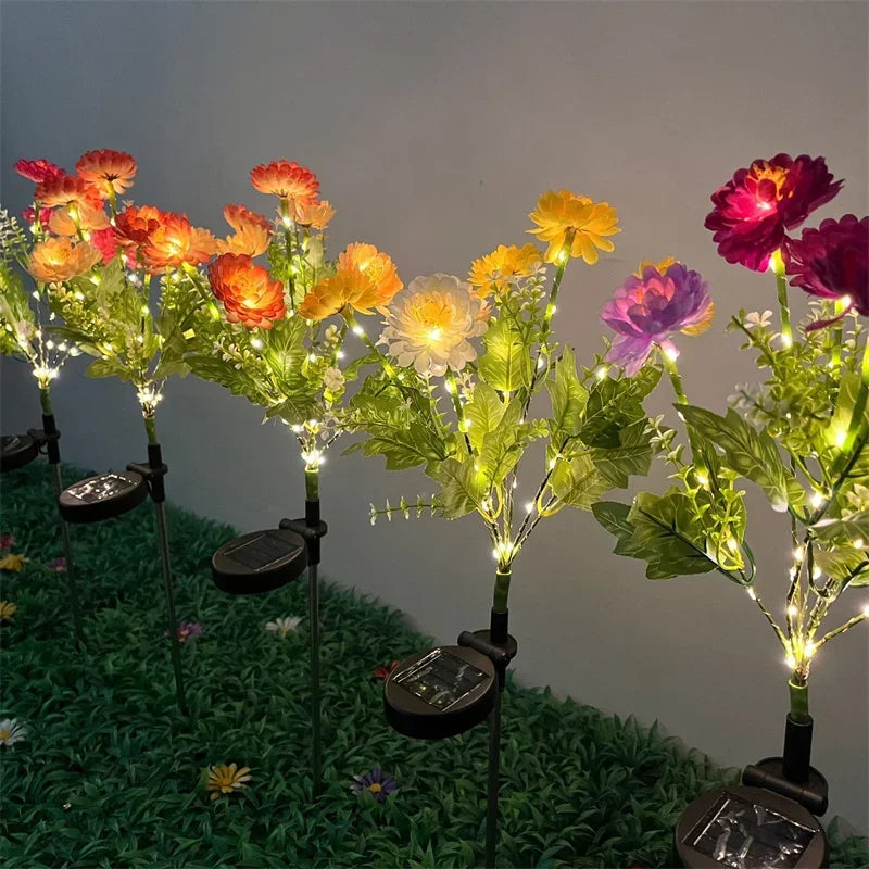 bouquet artificiel lumineux fleurs feuilles modernes extérieur jardin patio decoration pink purple red white