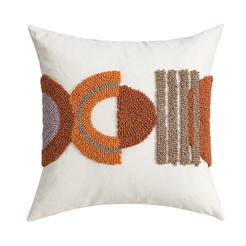 taies d'oreiller boho chic motif soleil doré brodé texture épaisse 45x45cm blanc decoration maison