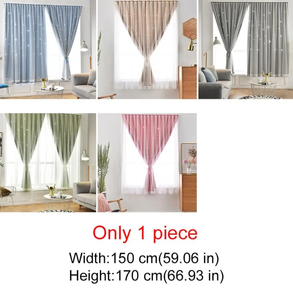rideau moderne étoiles blancs gris clair bleu clair beige vert rose polyester translucide chambre