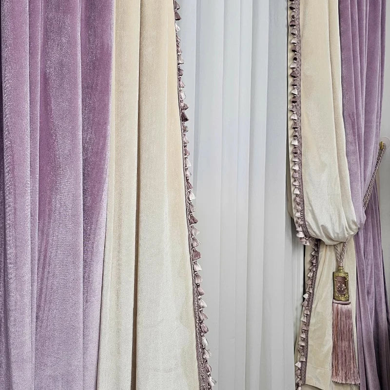 rideau velours violet beige classique opacité moderne maison 100 polyester