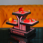 support fruits moderne plateau lumineux noir rouge rayures transparents leds rechargeables