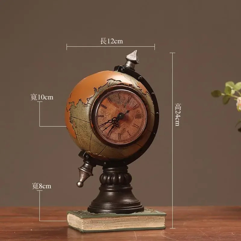 horloge vintage globe terrestre résine bleu marron doré décoration ancien
