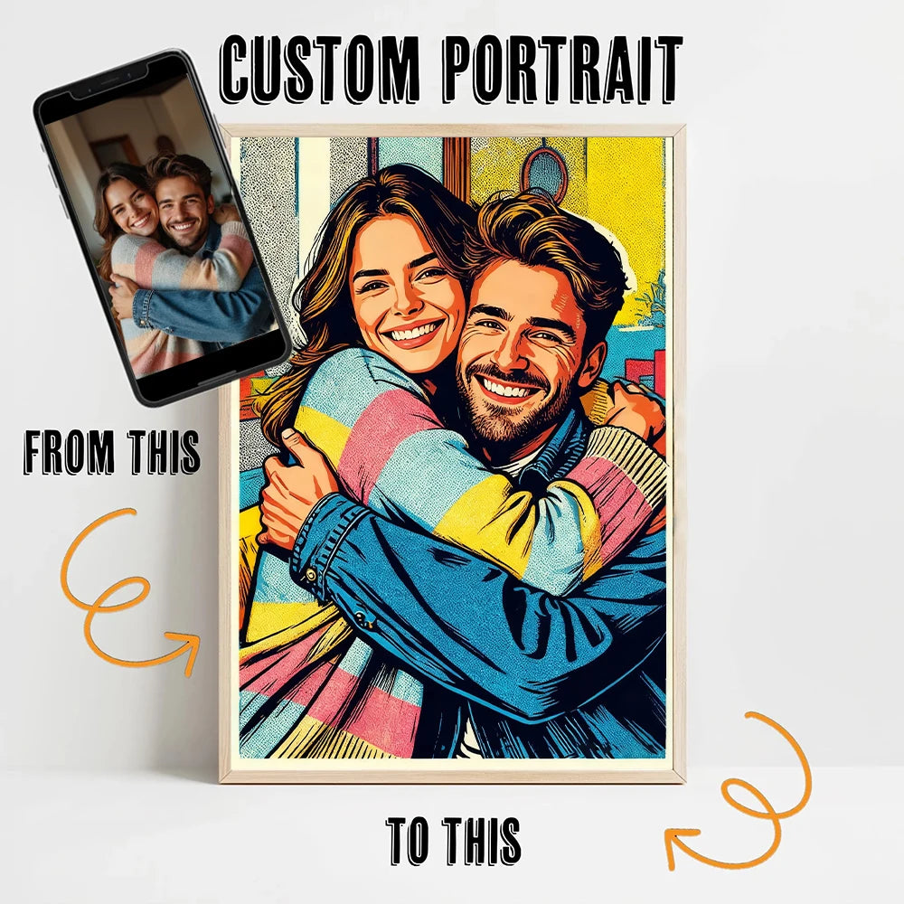 portrait personnalisé pop art vintage multicolore cadre décoration murale impression d'art photo encre no