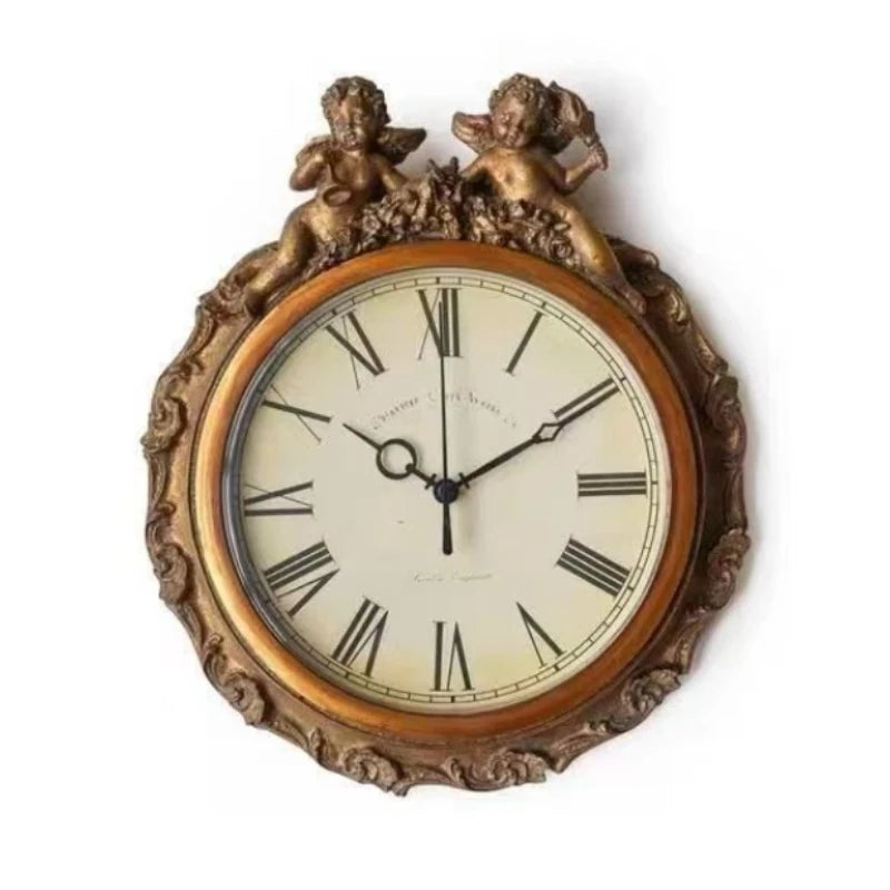horloge murale résine vintage or ange décorations romantique volutes chambre salon