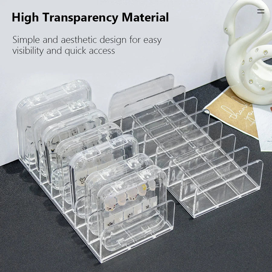 rangement moderne boîtes transparentes ongles pressés organisation maquillage minimaliste salon