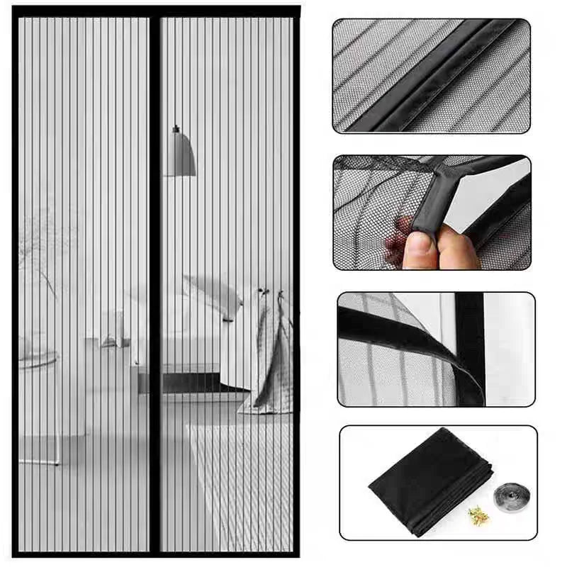 rideau moustiquaire porte noir blanc maille fine cadre noir moderne minimaliste adhésif tringle bandes