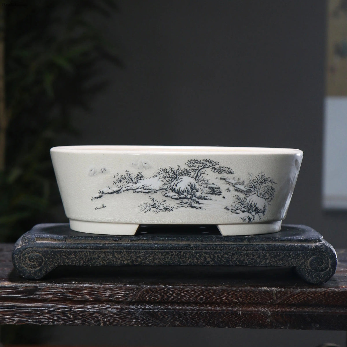 bacs plantes chinois paysage peint blanc opaque décoration intérieure pots fleurs