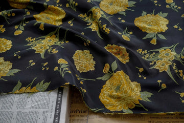 tissu brocart floral texturé noir jaune vert résistant bricolage decoratif 145cm