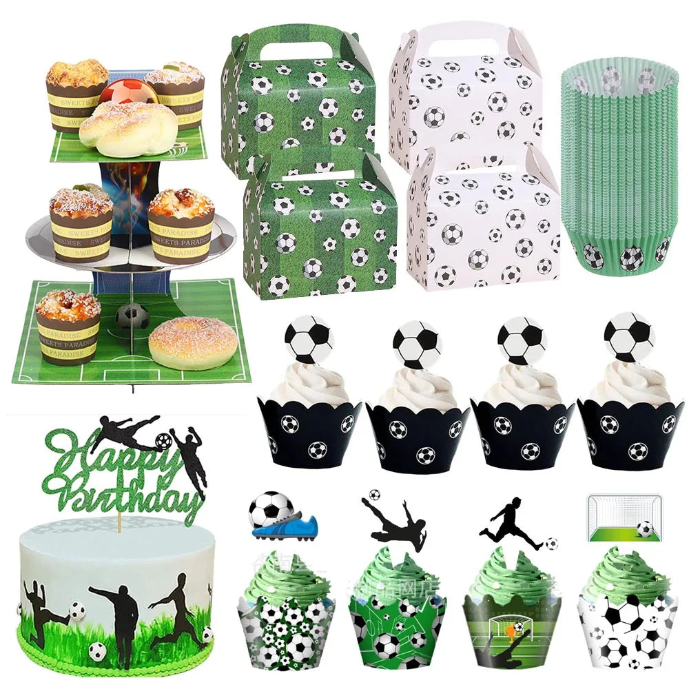 décoration gâteau anniversaire football toppers cupcakes boîtes friandises ball ballon thème sport vert noir
