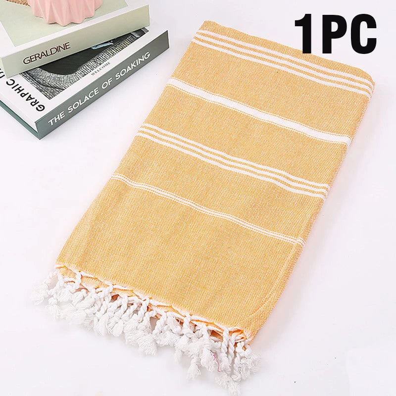 serviette plage rayée rose clair coton absorbant rapide sèche moderne minimaliste tassel