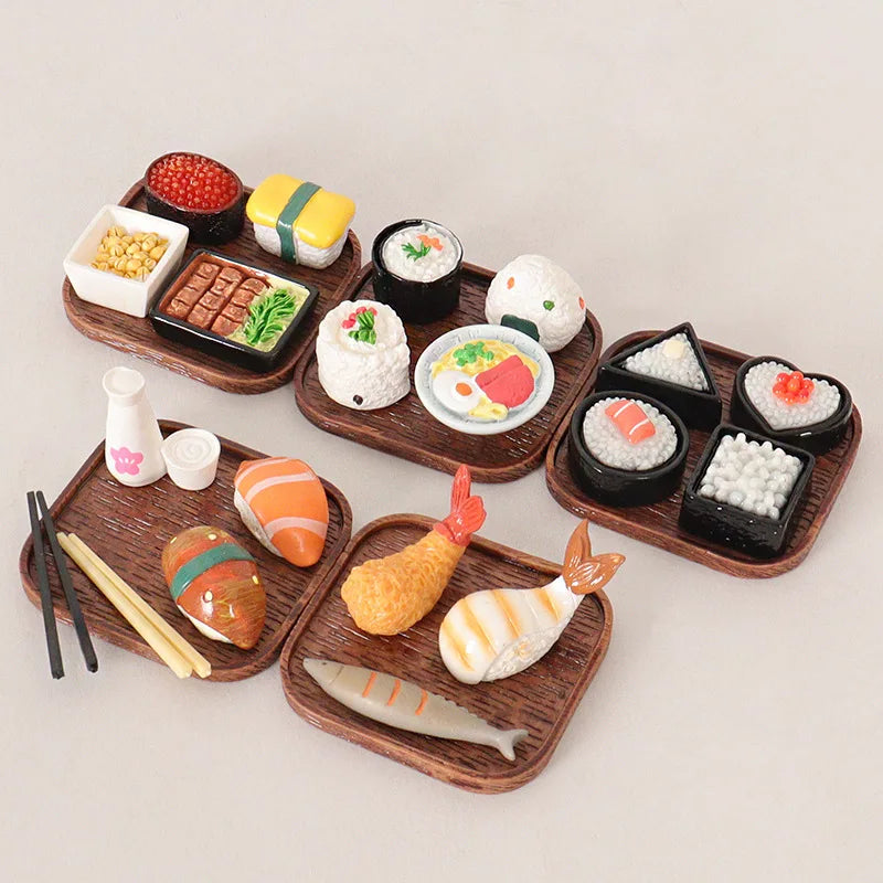 miniatures sushi sashimi assiettes chopsticks sauce réaliste détaillées variées transparentes ornement