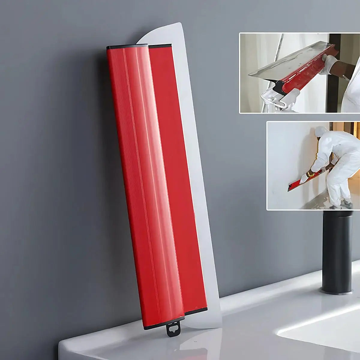 outil finition mural rouge blanc lisse clips poignée noire peinture cloison sèche 25cm 40cm