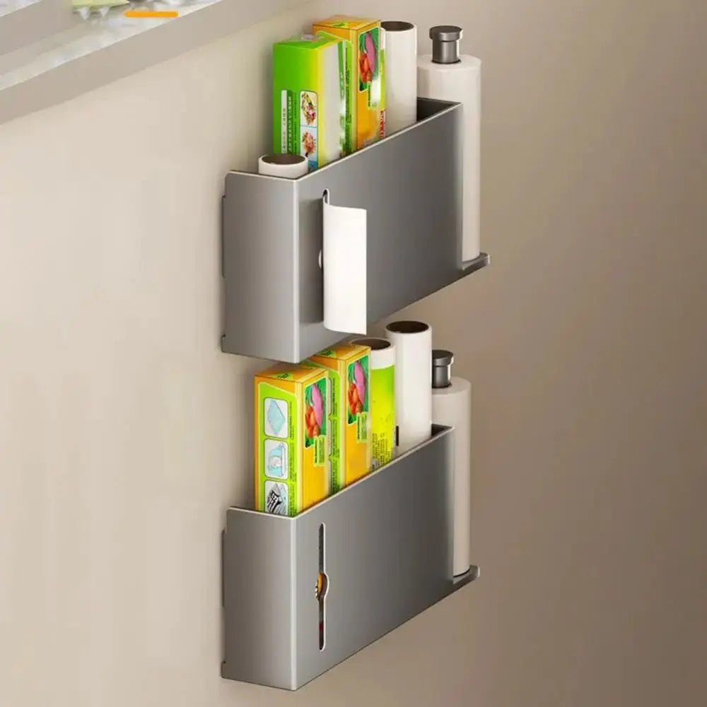 support mural adhésif gris moderne rangement papier toilette plastique sacs poubelles multifonction humidité résistance