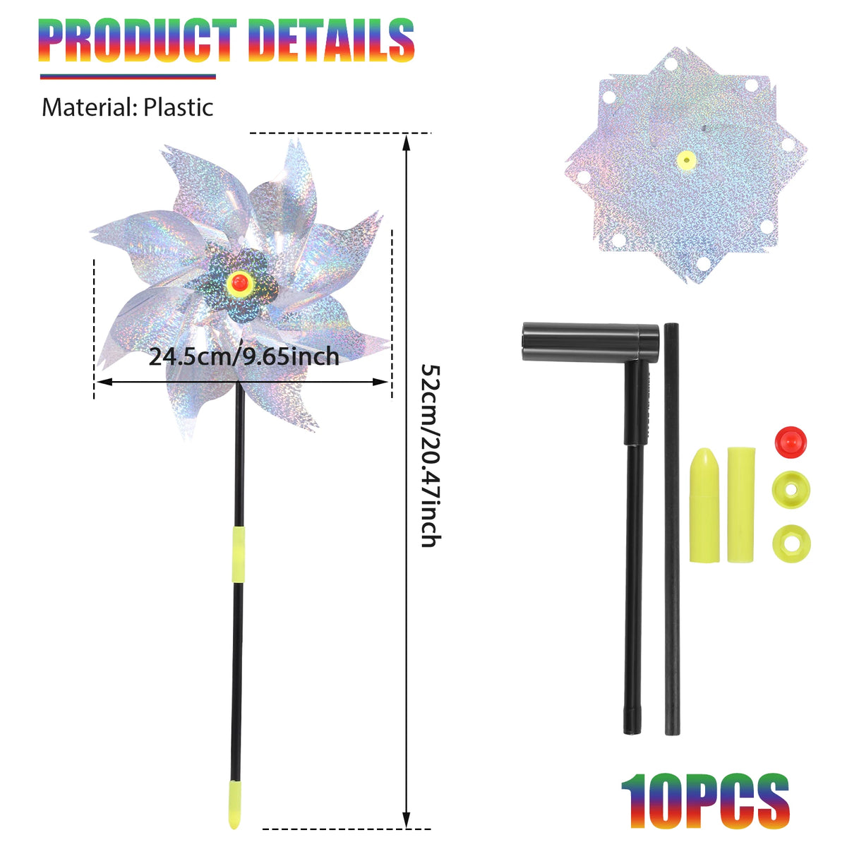 soufflet oiseaux girouette argent arc ciel extérieur décoration jardin ludique fixe pales holographiques 10
