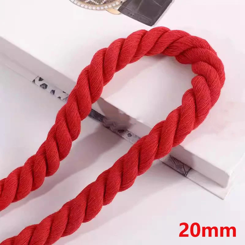 cordon coton torsadé rouge 12 20mm longueur 10mètres décoration sacs robuste écologique