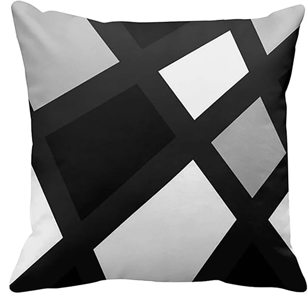 housses coussin motif géométrique noir blanc polyester respectueuses environnement 45x45cm moderne zippées chambre decoration