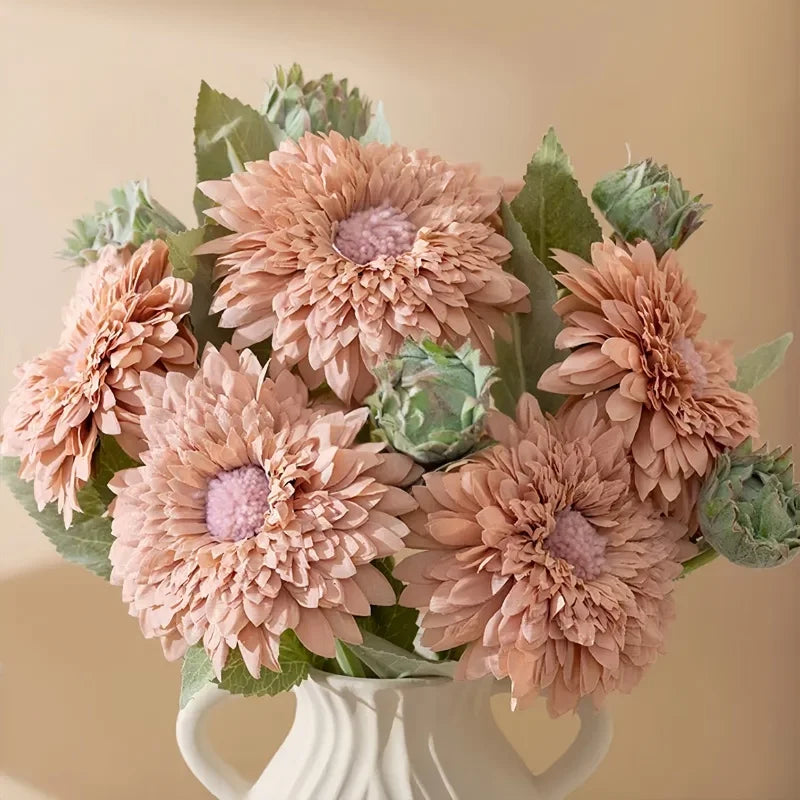 Bouquet artificiel tournesol fleurs soie rose pâle orange modernes intérieur décoration mariage anniversaire