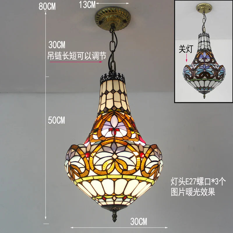 lampe suspendue tiffany multicolore stained glass floral salon chambre vintage