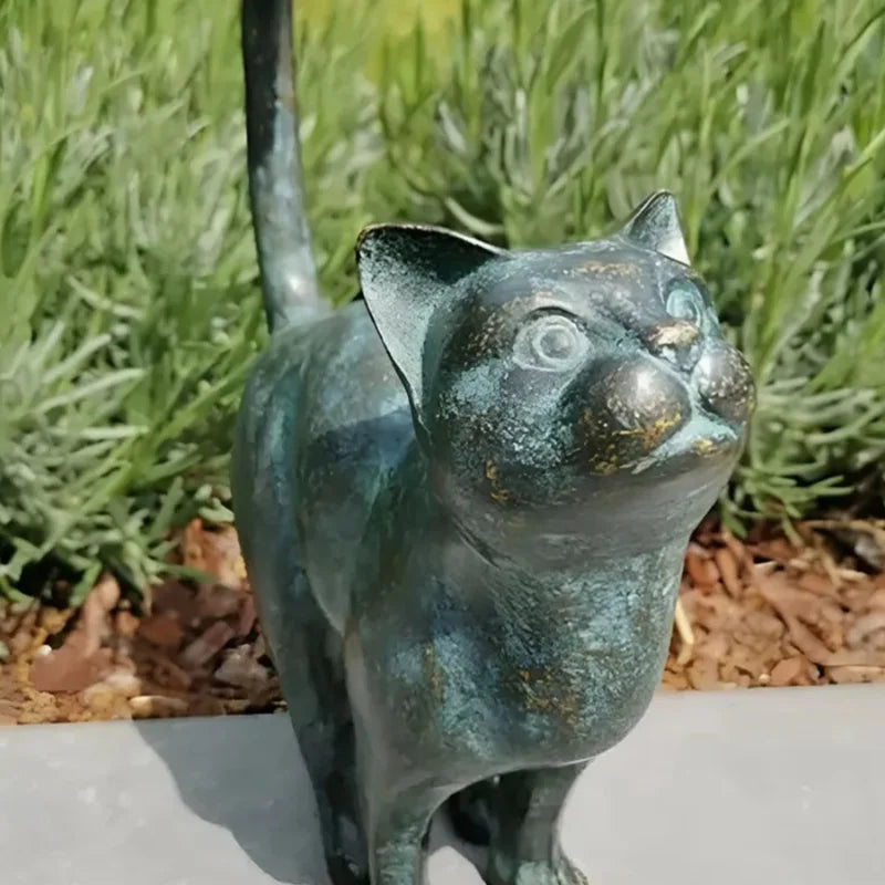 statue chat papillon bronze vert marron extérieur jardin decoratif resine aspect patine texturéextérieur