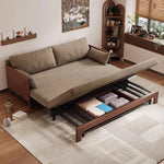canapé lit marron clair rayures horizontales moderne extensible coussins multifonctionnel