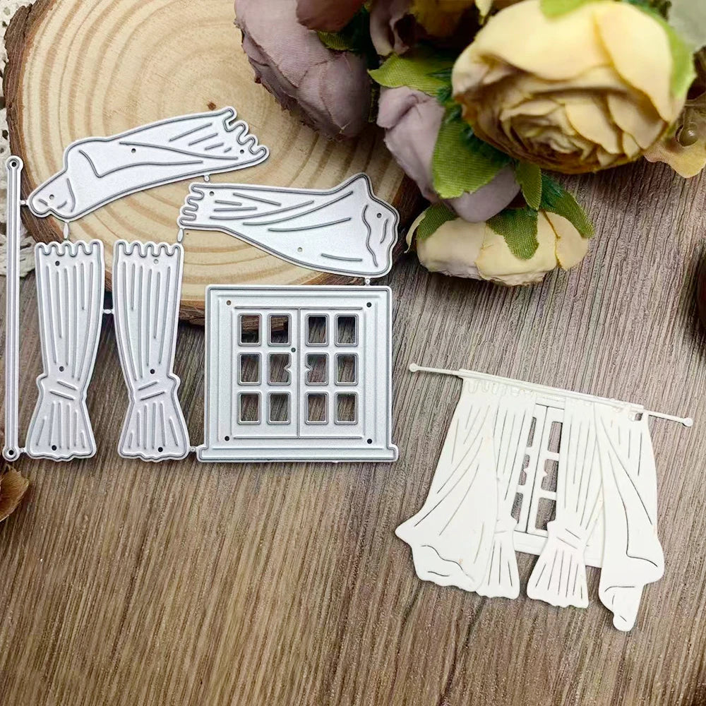 découpe métallique blanc rideaux fenêtre carreaux scrapbooking halloween décoration intérieure simple minimaliste tige
