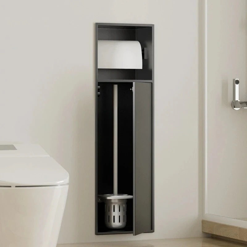 meuble rangement toilette gris moderne compartiment serviettes porte coulissante fixations invisibles 180x800x125mm