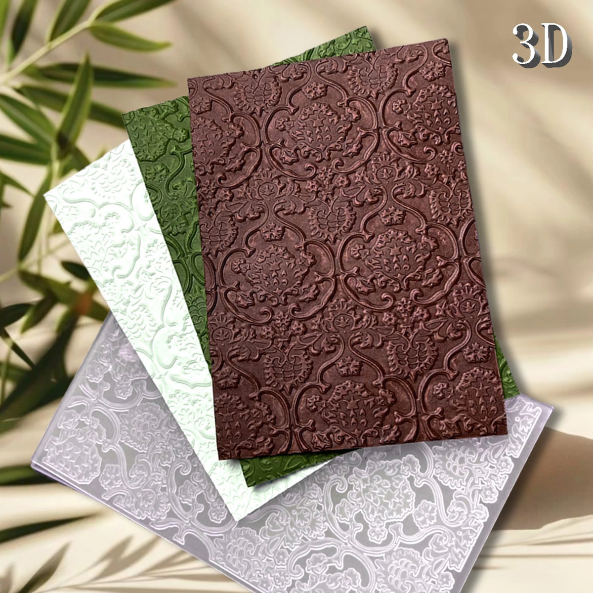 dossiers relief 3d floral vert blanc marron gris vintage scrapbooking embossé materiau pp