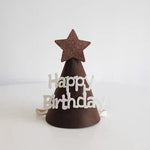 chapeau anniversaire enfant rayures pompon chiffres decoratif festif adhésif blanc marron bleu orange