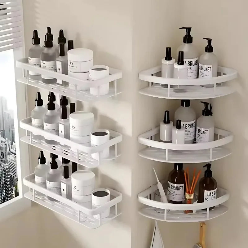étagères rangement adhésives modernes blanc noir imperméables métal lisses bouteilles cosmétiques flacons parfum encens