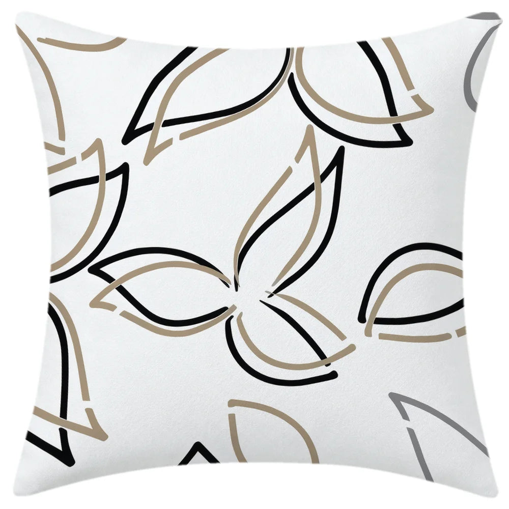 lot coussins décoratifs géométriques blanc noir beige canapé salon moderne polyester