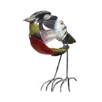 statuette oiseau decoratif argenté rouge vert métal recyclé fourchette cuillère artisanal fait main upcycled