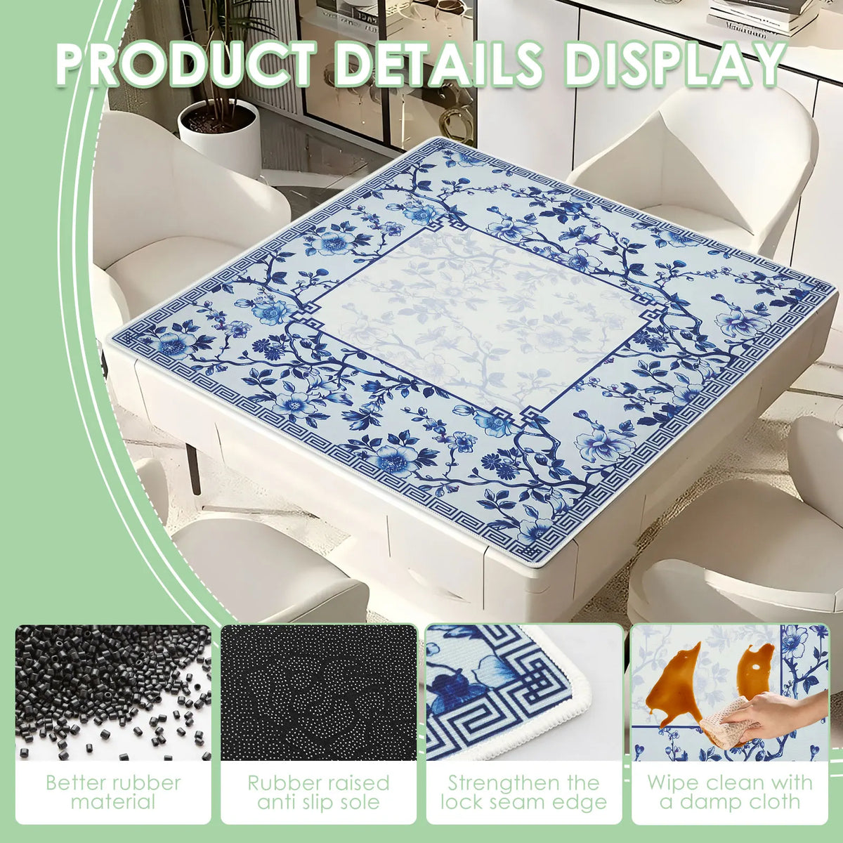 tapis jeu mahjong fleurs bleues classique sac rangement blanc floral table partie événement familial